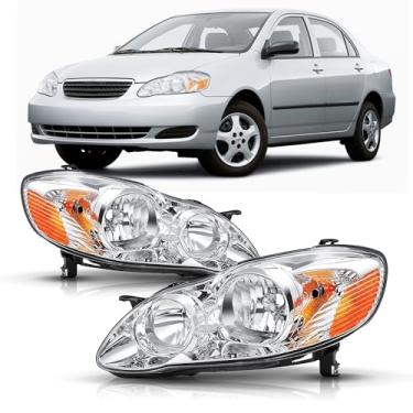 Imagem de Para Toyota Corolla 2003 2004 2005 2006 2007 2008 Conjunto de faróis Toyota Corolla Par de substituição, alojamento cromado âmbar