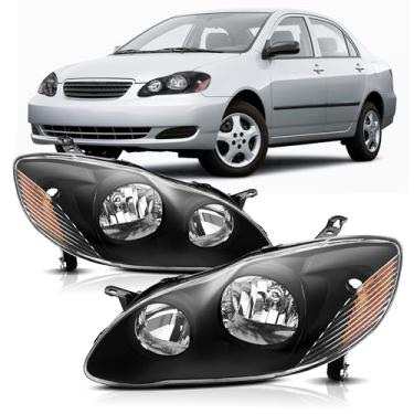 Imagem de Conjunto de faróis compatível com o par de faróis de halogênio Toyota Corolla 2003 2004 2005 2006 2007 2008, caixa preta