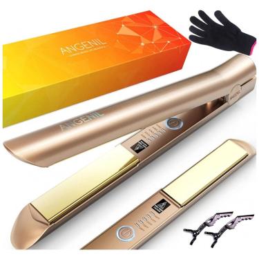 Imagem de Chapinha Prancha de Cabelo Profissional 2 em 1 com Placa Cerâmica e Visor LED, Bivolt, ANGENIL HS 068B, Dourado