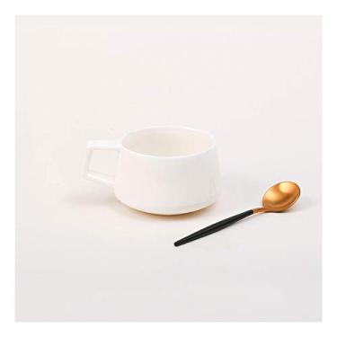 Imagem de Caneca de porcelana xícaras de café expresso com colher de metal 105 g/110 mililitros xícara de café de cerâmica pequena caneca de café com alça, caneca de café branca (cor: sem porta-copos