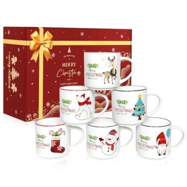 Imagem de QIKSION Conjunto de 6 canecas de café de cerâmica fofas de 400 ml, canecas de café de Natal empilháveis como presentes de Natal para família, amigos e colegas