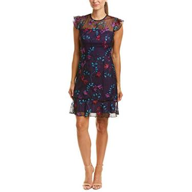 Imagem de Donna Morgan Vestido feminino bordado de manga curta, Roxo brilhante/preto, 48