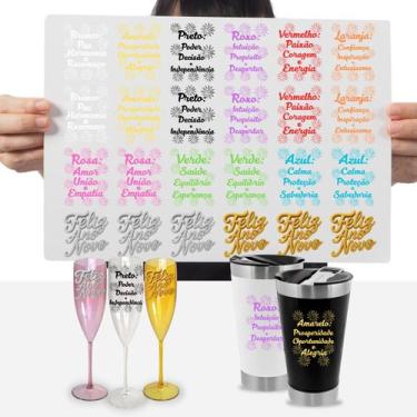 Imagem de Cartela Adesivo Réveillon Cores Véspera Feliz Ano Novo DTF UV - Gravia