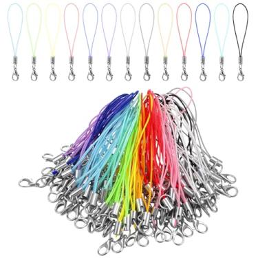 Imagem de 100 peças, fecho de lagosta, pulseira de telefone, chaveiro multicolorido com fecho de lagosta, cordão de dedo para celular, porta-chaves, artesanato, bijuteria