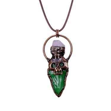 Imagem de EDEN'S CALL Colar com pingente de pedra de cristal de coruja retrô com cordão ajustável, Pedra, Pedra de cristal aventurina verde