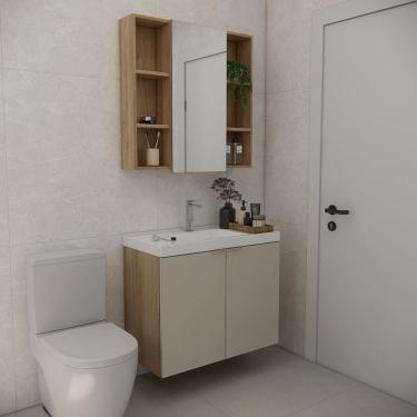 Imagem de Conjunto de Banheiro com Cuba 80cm Vittare Carvalho/Nude