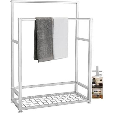 Imagem de Toalheiro, toalheiro suporte de toalha Standi2 nível toalheiro moderno freestandimetal toalheiro com prateleira inferior armário de armazenamento para banheiro lavanderia e cozinha/branco/60 * 23