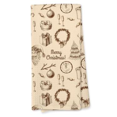 Imagem de Giosve Toalhas de cozinha vintage Merry Christmas, toalhas de mão decorativas de Natal, boneco de neve de inverno neutro, guirlanda de árvore de Natal, toalha de chá para decoração de carrinho de