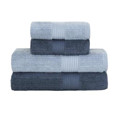 Imagem de Toalha de Banho e Rosto Buddemeyer Luxo Fio Penteado 4 Peças Premium Alta Absorção Cor:Azul 1284 Azul E. 1950