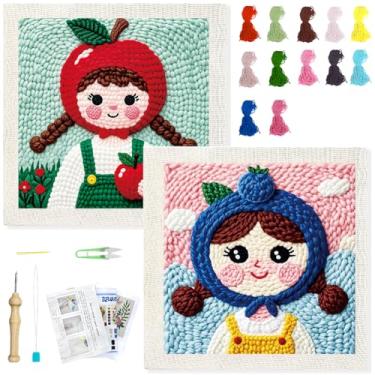 Imagem de BEUNITONE Kit de agulhas de punção para meninas de frutas para adultos, kit completo de artesanato com agulha, moldura, fio e padrão, para pendurar na parede, fazer arte de parede