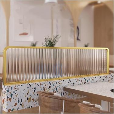 Imagem de Divisórias de vidro independentes para sala de jantar Divisórias decorativas para sala de jantar Vidro fosco Guarda-chuvas de bancada translúcidos Design de faixa de ouro Ideal para restaurantes e