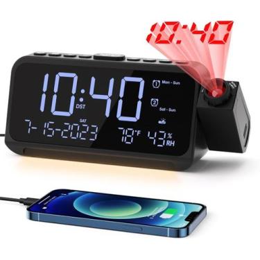 Imagem de Despertador de projeção ROCAM com projetor 180 e portas USB