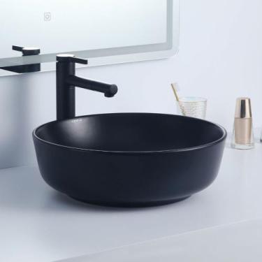 Imagem de Cuba Deend De Cerâmica RotondaNero Para Banheiro 42x42x14cm