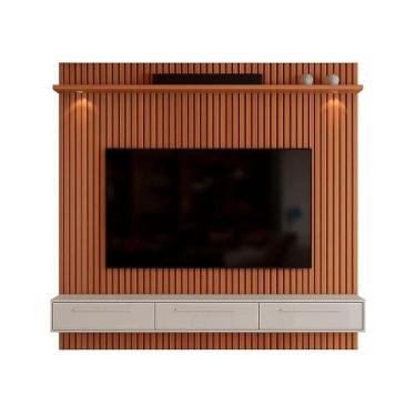 Imagem de Rack Bancada Com Painel Para Tv De Até 75 Com Led Bel Jequitibá Ripado