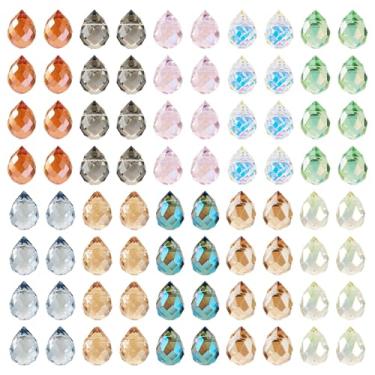 Imagem de 130 peças de contas de vidro facetadas em gota de cristal gota de água brilhantes contas de prisma lustre pingentes pendentes para artesanato, apanhadores de sol, sinos de vento, joias