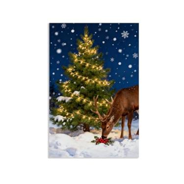 Imagem de Zeichn8u Arte de parede em tela vintage decoração de natal pinho nevado rena inverno pintura de natal sala de estar retrô Papai Noel imagem festa de natal casa de campo presentes 75 x 50 cm (76.2x50.8