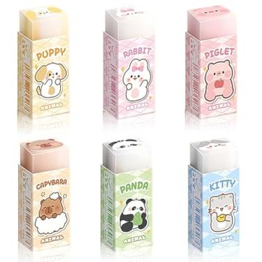 Imagem de Pacote com 6 borrachas de animais para escola e escritório, macias para uso fácil