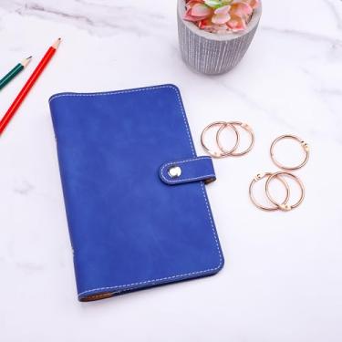 Imagem de Capa de fichário A6 para refil de papel – caderno de 6 anéis, agenda de orçamento recarregável, organizador pessoal de folha solta de couro sintético macio com encaixe de metal, azul marinho