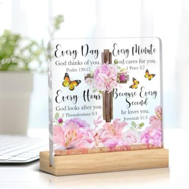 Imagem de Presentes Cristãos para Mulheres Homens Versos da Bíblia Sinal de Decoração Religiosa Escritura Inspiradora Decoração de Quarto de Oração Fé Lembrança Pesos de Papel para Natal Home Office Todos os