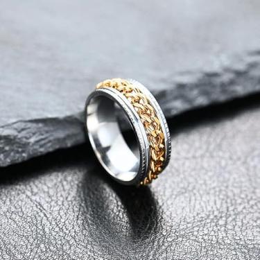 Imagem de Anel masculino de aço inoxidável - Fidget Spinner alívio da ansiedade - Corrente de aço inoxidável 360° - Aliança de casamento de aço 316L - Ajuste confortável, 8, Aço inoxidável, Sem pedra preciosa