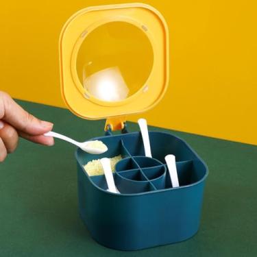 Imagem de Organizador de grande capacidade, rack multifuncional de temperos com 4 compartimentos, caixa de armazenamento de cozinha com tampa, recipiente de açúcar e sal para cozinha, mesa de jantar, despensa e