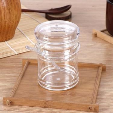 Imagem de Açucareiro de acrílico transparente, pote de tempero, armazenamento de sal, pote de tempero com tampa, colher de pimenta, recipiente dispensador de condimentos (7 x 7 cm)