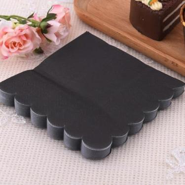 Imagem de Guardanapos pretos descartáveis guardanapos de papel para coquetéis todos os dias 2 camadas com bordas recortadas guardanapo de jantar dobrado descartável para bebidas para Natal, Halloween, casamento