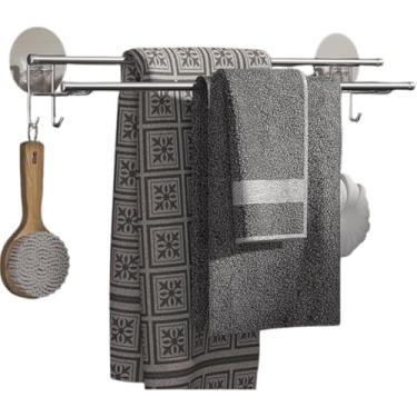 Imagem de Porta Toalha Suporte Toalheiro Banheiro Duplo Resistente Inox Fixação Adesivo Auto Colante Moderno Ideal para Banheiros e Lavabos