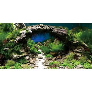 Imagem de Fundo de aquário de pedra de 122 x 50 cm, fundo de aquário de rio e lago, fundo de poliéster, planta aquática, fundo de aquário de peixes