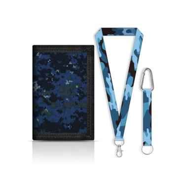 Imagem de Carteira inovadora com cordão, carteira de três dobras com chaveiro e cordão para presentes, bolsa inovadora com bolso para moedas com zíper e porta-cartões para esportes ao ar livre, B17-Digital Azul