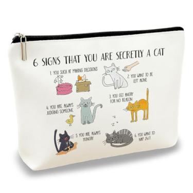 Imagem de Bolsa de maquiagem divertida com 6 sinais de que você é secretamente um gato felino, pequena bolsa cosmética para mulheres, adequada para viagens diárias e viagens, organizador de maquiagem durável