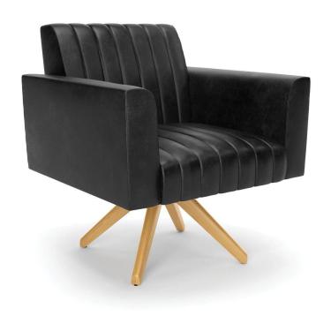 Imagem de Poltrona Giratória Viena Gomada Corano Preto Base De Madeira Ma30 - D'rossi