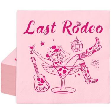 Imagem de FYSUIMU Guardanapos descartáveis de papel de coquetel de vaqueira ocidental 100 peças rosa último rodeio guardanapo de bebida para despedida de solteira, aniversário, casamento