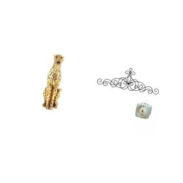 Imagem de Fenteer Escultura de Chita Dourada, Peça Central de Mesa, Decoração de Parede de Metal, Placa, Ornamento Floral de Animal para Escritório, Casa, Pátio, Cerca