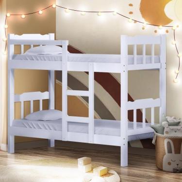 Imagem de Beliche Solteiro De Madeira Maciça Com Escada Resistente Branco