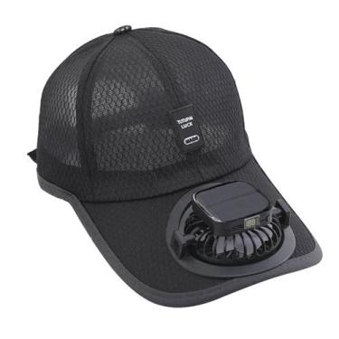 Imagem de Chapéu de ventilador movido a energia solar Clobeau Black USB Charging