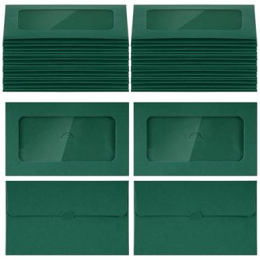 Imagem de jiebor 100 peças de cartões de presente, envelopes em branco, porta-cartões, mini envelopes pequenos com janelas para negócios, Natal, 10 x 6 cm (verde)