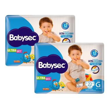 Imagem de Kit 2 Fralda Babysec Ultrasec Tamanho G Pacote Jumbo 22 Unidades Descartáveis