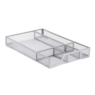 Imagem de Fabater Organizador de Gaveta de Mesa, Bandeja de Armazenamento de Malha de Metal Com 5 Compartimentos Ajustáveis ​​e Almofadas de Borracha Antiderrapantes, para Escritório, Casa (Prata)
