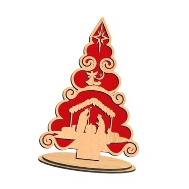 Imagem de IEUDNS Decoração de Natal: Pequena Árvore de Natal, Presente de Natal, Placa de Madeira, Decoração de Mesa para Casa de Campo de Inverno, Prateleira, Sala de, Style a