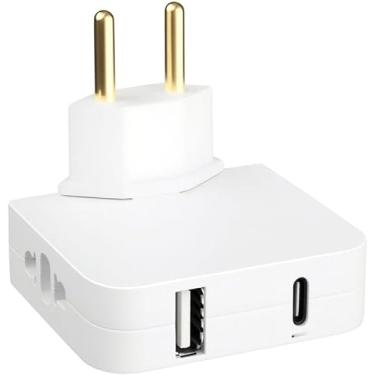 Imagem de Adaptador de Tomada Articulado com 1 Porta USB-C e 2 Entradas Padrão – Bivolt 10A, Compatível até 220V – Carregue até 4 Dispositivos Simultaneamente – Portátil e Ideal para Viagens - (Cor Sortida)