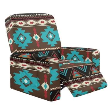 Imagem de Xarleslyna Capas de cadeira étnicas ocidentais para poltronas reclináveis elásticas Lazyboy capa protetora de sofá do sudoeste asteca com bolso de armazenamento