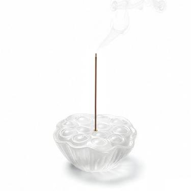 Imagem de TOUKSON Suporte de incenso de lótus de vidro com apanhador de cinzas, vidro de cristal feito à mão, decoração de design de cápsula de lótus para meditação, ioga e estilo zen em casa/escritório