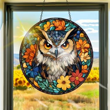 Imagem de Acrílico colorido, apanhador de sol, decoração de janela suspensa de coruja, arte de parede de arco-íris, para sala de estar, quarto, varanda, interior e exterior, jardim, enfeites de Natal 19 x 19 cm