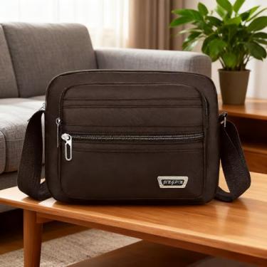 Imagem de Bolsas de ombro clássicas masculinas pequenas bolsa tiracolo portátil para viagens ao ar livre, Marrom, Casual