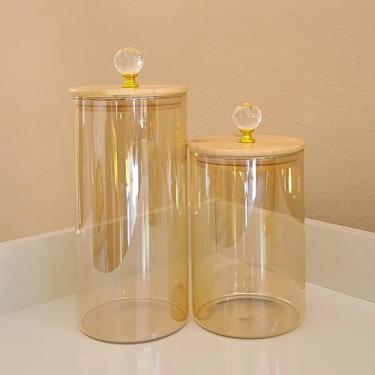 Imagem de Kit 3 Potes Porta Mantimento de vidro ÂMBAR CRISTAL LISO Luxo PMG Port