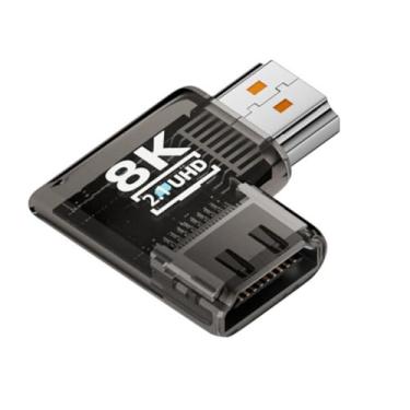 Imagem de chenyang Adaptador HDMI 8K, HDMI 2.1 macho para fêmea, adaptador de extensão angular esquerda de 90 graus (estilo plano)