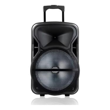 Imagem de Caixa de Som Amplificada Portátil 15 Polegadas, 900W, Bluetooth, com 2 Microfones, Bateria 12V, Alto-Falante e Driver, Bivolt, Preta