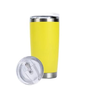 Imagem de Garrafa TéRmica PortáTil，Copo Cafe Termico Copo TéRmico 360ml com Tampa MantéM Bebidas Geladas e Quentes Não Vaza Aço Inox(Amarelo)