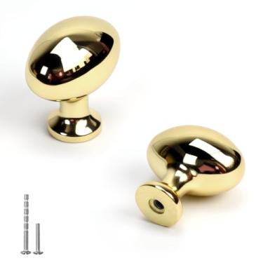 Imagem de YAGU Pacote com 10 maçanetas ovais de latão polido para armário de cozinha de 3,5 cm (1-3/20.3 cm) maçanetas de gaveta de cômoda de ouro brilhante puxadores brilhantes para armário armário